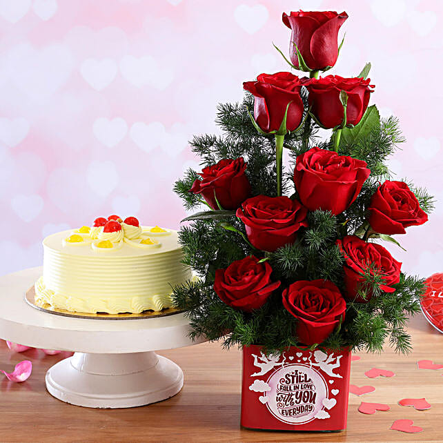 Buy/Send Butterscotch Cake & Forever With You Red Roses Combo Online- FNP