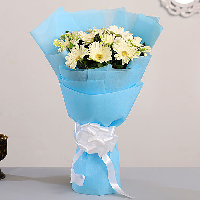 Buy/Send Pristine 10 White Gerberas Bouquet Online- FNP